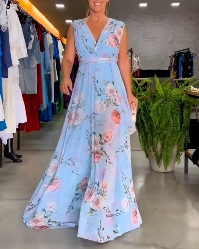 CM | Vestido largo floral sin mangas con dobladillo partido