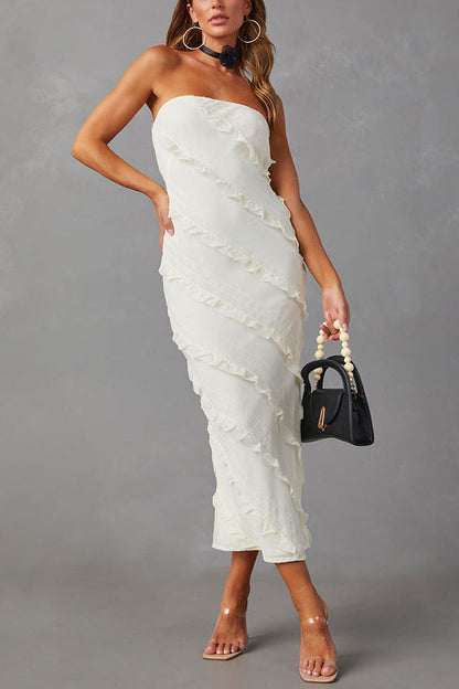 CM | BAYLIE MAXI VESTIDO SIN TIRANTES CON COSTURA VOLANTE