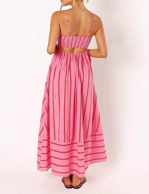 CM | Maxivestido de rayas con cuello redondo para mujer