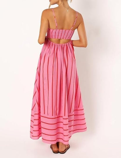 CM | Maxivestido de rayas con cuello redondo para mujer