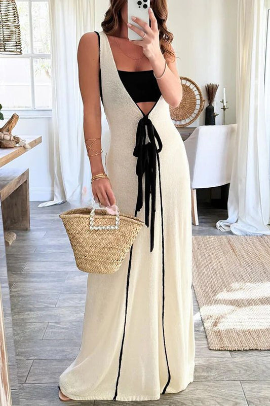 CM | Vestido largo con lazo en contraste