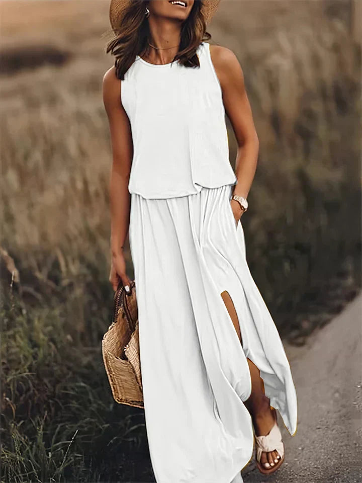 CM | Vestido maxi monocolor de mujer