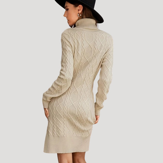 CM | Mujer de punto de cable jersey de cuello alto mini vestido