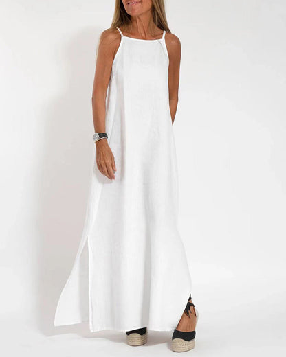 CM | Vestido casual espagueti sin mangas con abertura lateral maxi vestido