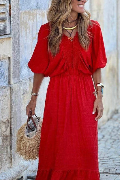 CM | Vestido maxi suelto y fruncido con escote en V