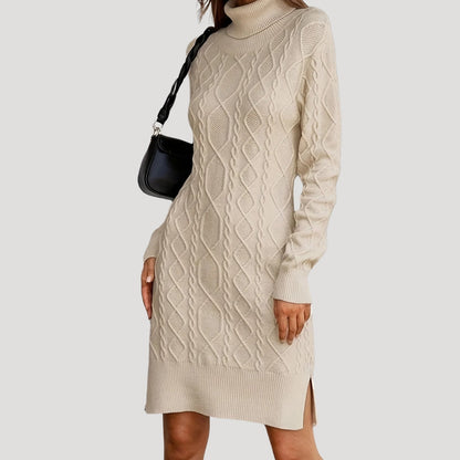CM | Mujer de punto de cable jersey de cuello alto mini vestido