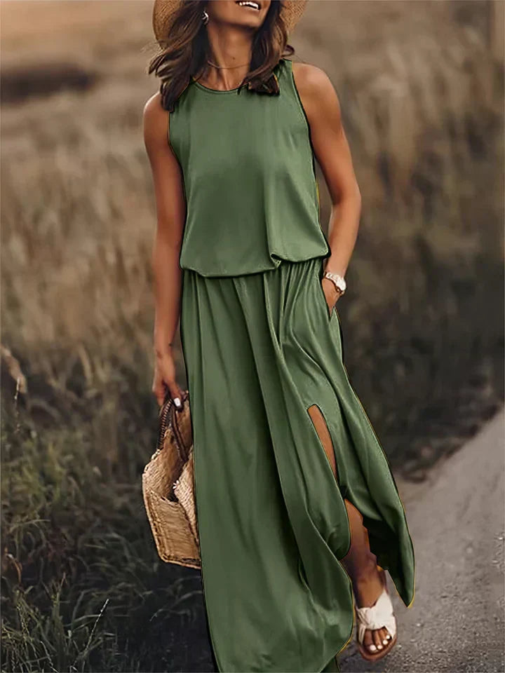 CM | Vestido maxi monocolor de mujer