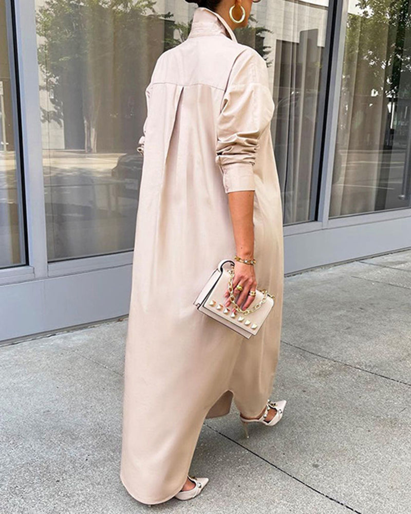 CM | Button Down Maxi Camisas Vestido Manga Larga Cuello V Kaftan Vestido Largo Suelto Abrigo