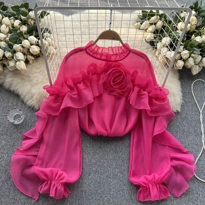 CM | Irregular plisado malla blusa señoras jersey