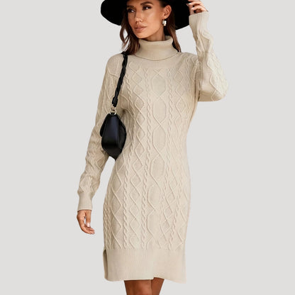 CM | Mujer de punto de cable jersey de cuello alto mini vestido