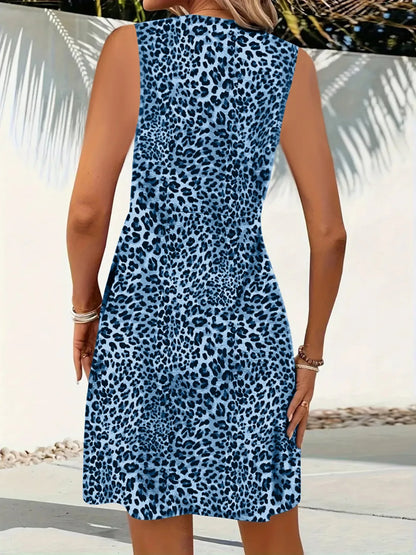 CM | Mini vestido sin mangas con cuello en V de leopardo