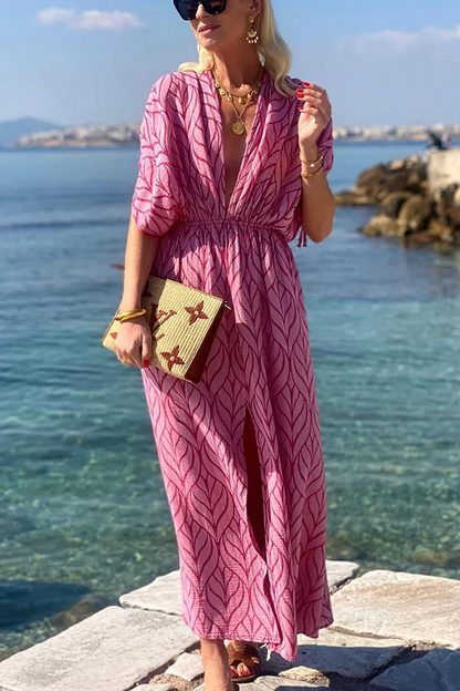 CM | maxi vestido de playa kimono estampado con diseño de cordones