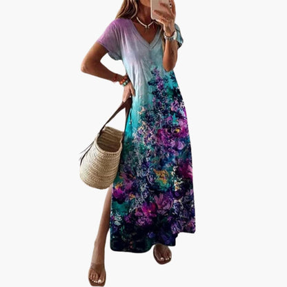 CM | maxi vestido floral de mujer con escote en V y abertura lateral