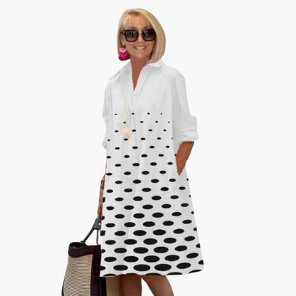 CM | Vestido midi de mujer con manga larga y estampado de lunares