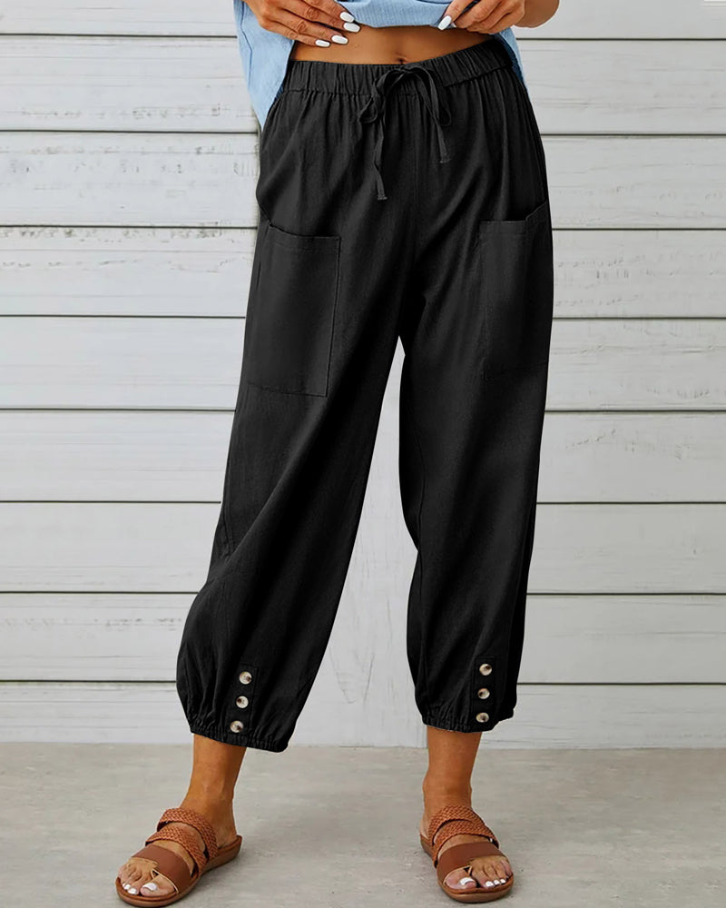 CM | Cómodo pantalón cargo con cordón y botones