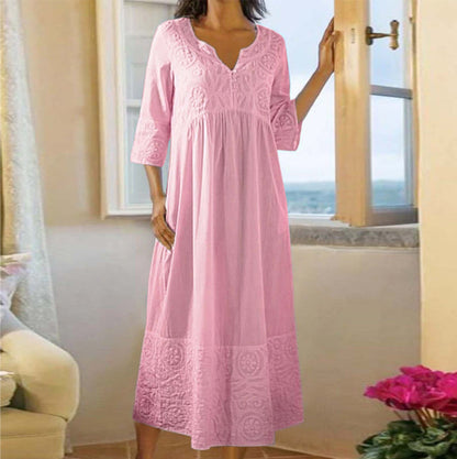 CM | Vestido de encaje monocolor de algodón y lino