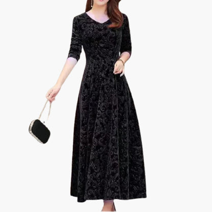 CM | maxi vestido de mujer en línea A con estructura floral y mangas