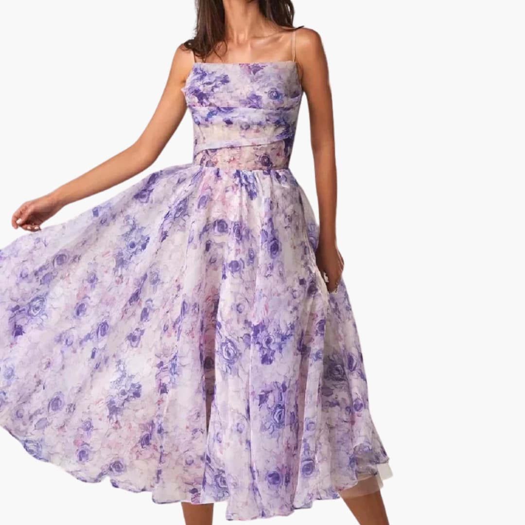 CM | Vestido midi de mujer con estampado floral y tirantes finos