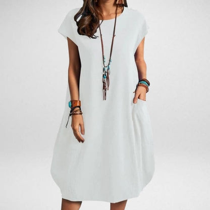 CM | Vestido largo de mujer - Corte relajado - Mezcla transpirable - Manga corta - Con bolsillos