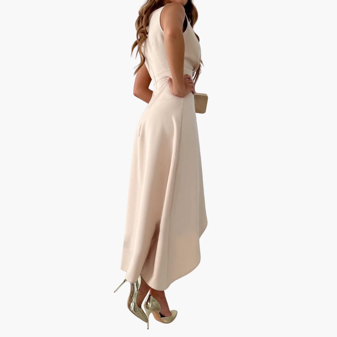 CM | Vestido midi de mujer sin mangas con escote en V y bajo alto