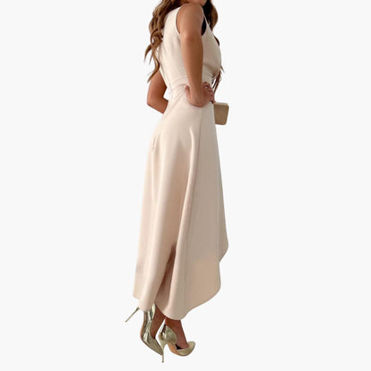 CM | Vestido midi de mujer sin mangas con escote en V y bajo alto