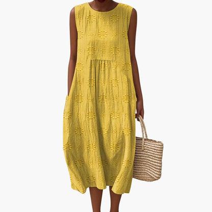 CM | Vestido midi de verano sin mangas para mujer con bolsillos laterales