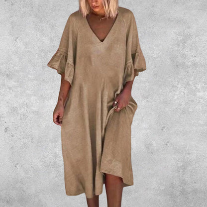 CM | Vestido monocolor con mangas de volantes