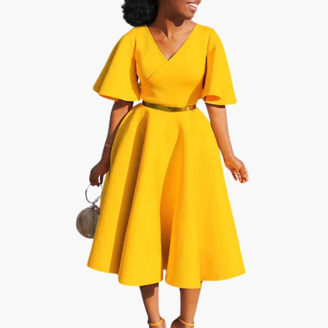 CM | Vestido midi de verano para mujer con bolsillos y manga corta