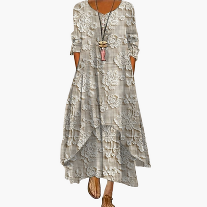 CM | Vestido maxi de verano para mujer con mangas largas y estampado floral