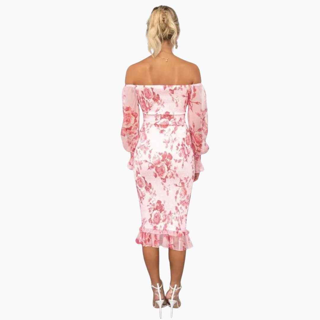 CM | Vestido midi veraniego para mujer con estampado floral y mangas transparentes