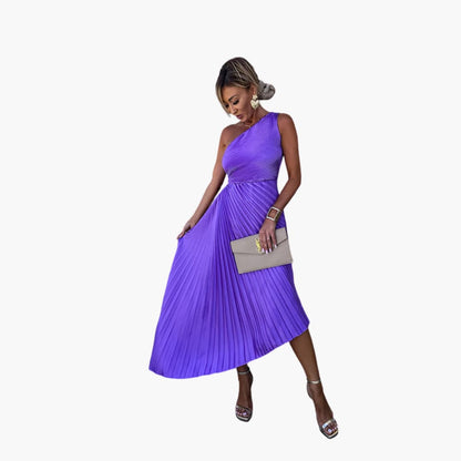 CM | Vestido midi de mujer con un hombro y dobladillo asimétrico