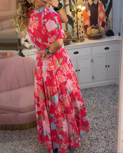 CM | maxi vestido floral de manga corta y cuello en V