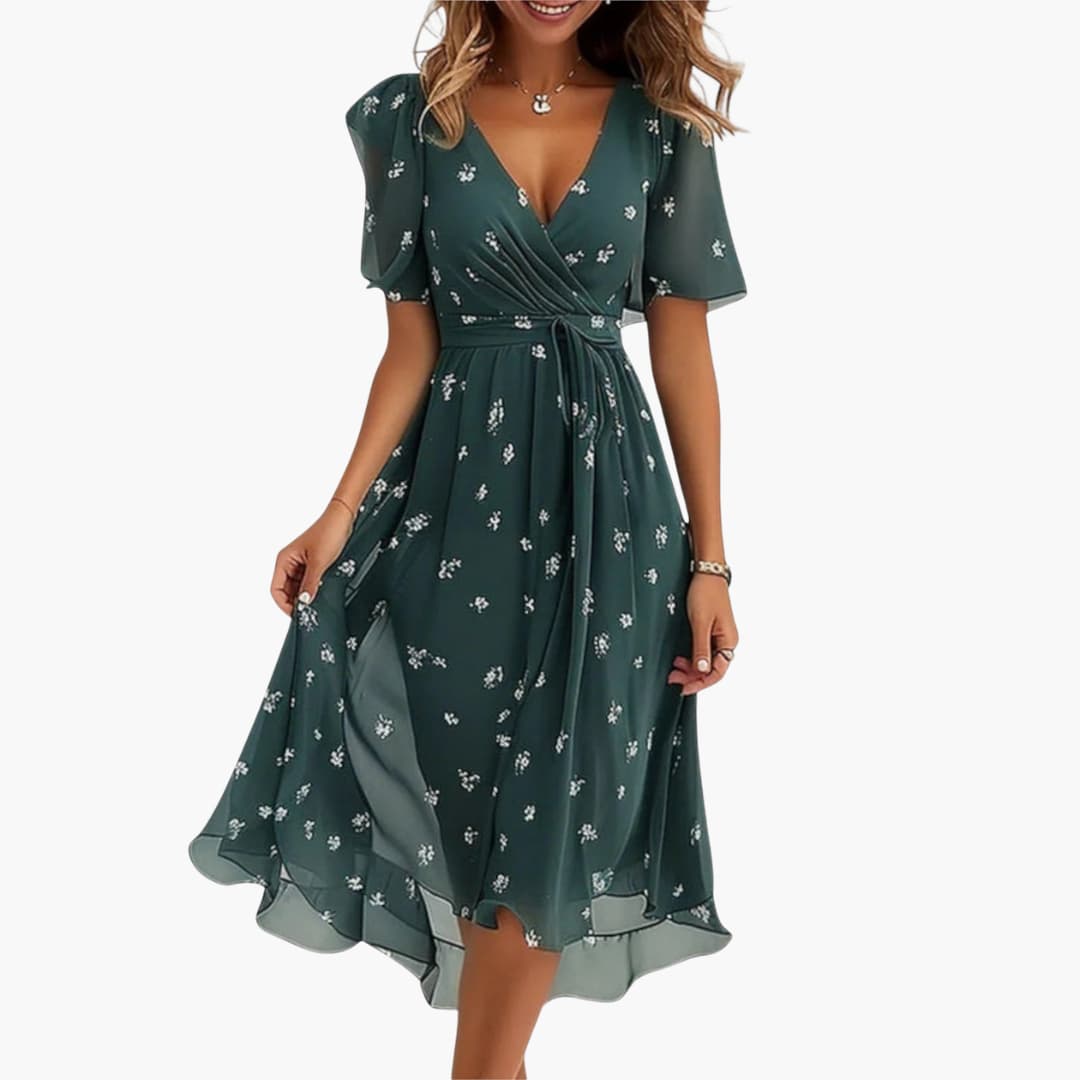 CM | Vestido midi de verano para mujer con bajo alto y escote en V