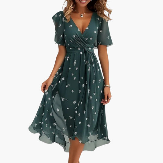 CM | Vestido midi de verano para mujer con bajo alto y escote en V
