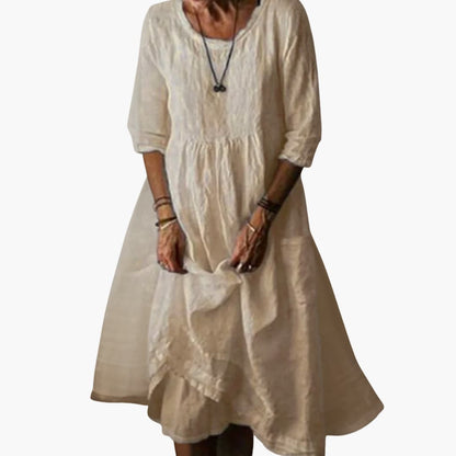CM | Vestido midi de verano para mujer con mangas 3/4 y pliegues
