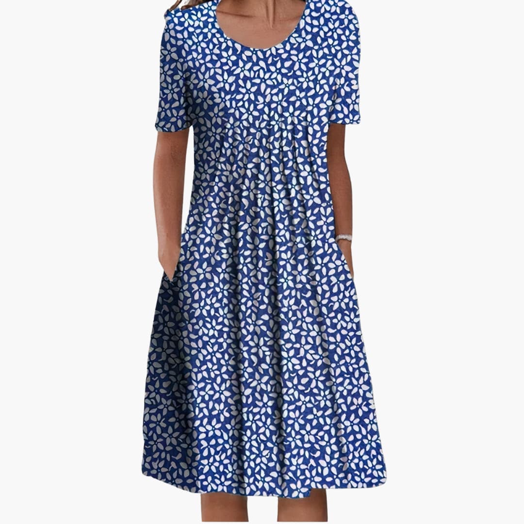 CM | Vestido midi de verano para mujer con estampado floral y manga corta