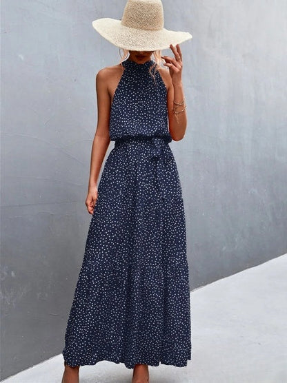 CM | Vestido mono de tirantes y escote halterneck con estampado de lunares ondulados