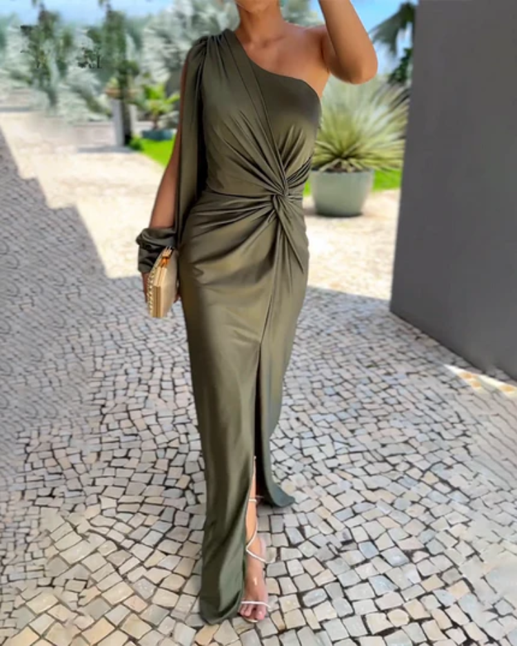 CM | Vestido midi asimétrico de tiras acanaladas