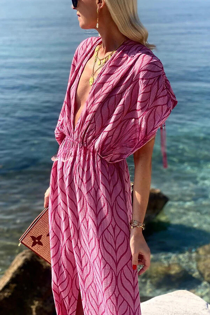 CM | maxi vestido de playa kimono estampado con diseño de cordones