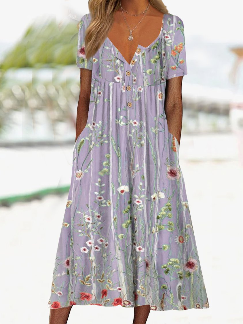 CM | flor suelta vestido largo medio abierto bolsillo AH314