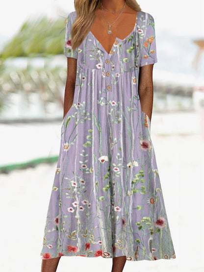 CM | flor suelta vestido largo medio abierto bolsillo AH314