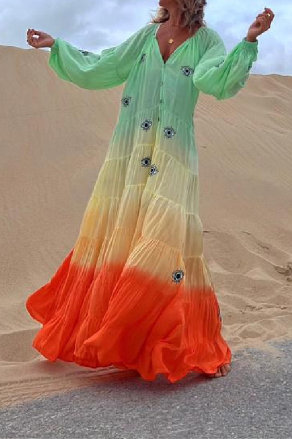 CM | Latam Naranja Ombre Plisado Pastel Vestido Maxi