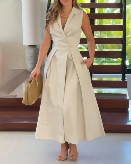 CM | Elegante vestido monocromático sin mangas