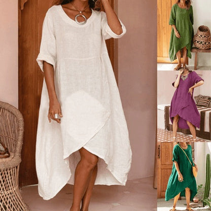 CM | Mujeres Maxi Vestido Cuello Bolsa Verano Suelto Casual Baggy Robe Mujer Retro Vestidos Largos