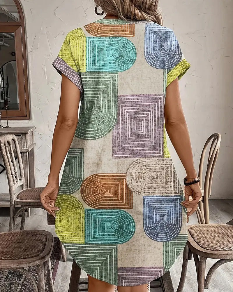 CM | Moderno mini vestido de manga corta con bloque de color