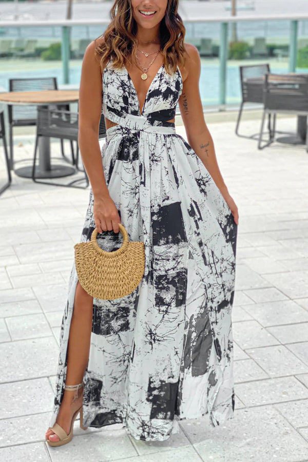 CM | MAXI VESTIDO BLANCO ESTAMPADO CON RECORTES