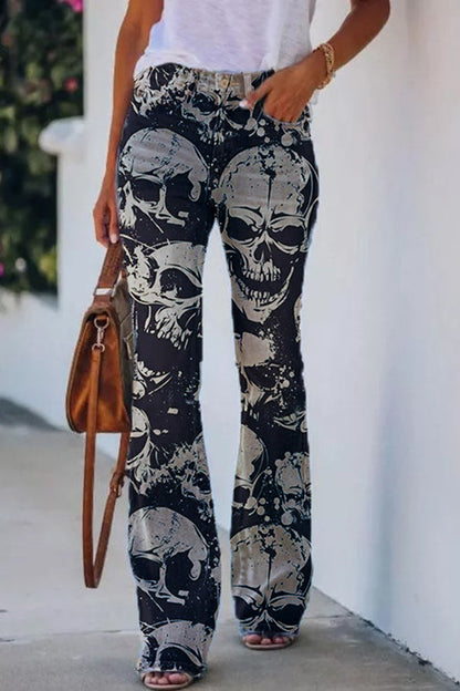 CM | Pantalones acampanados de tiro alto con estampado de imitación