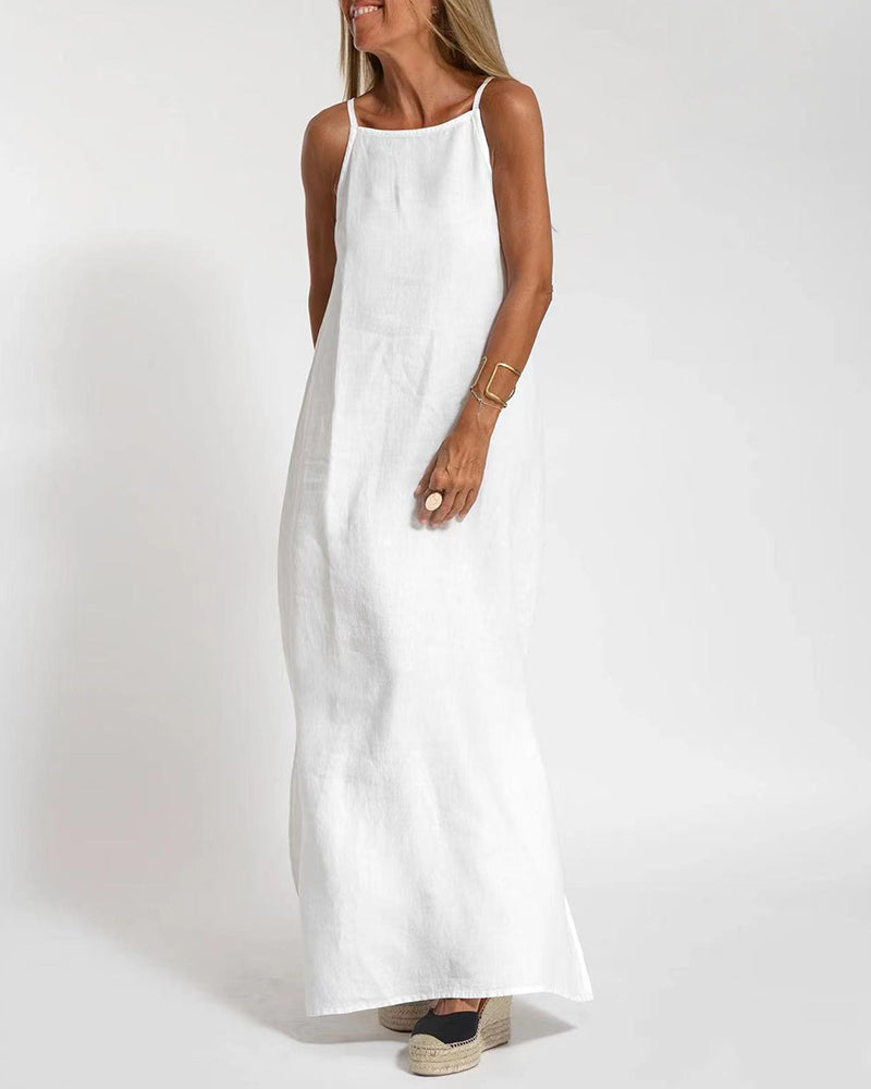 CM | Vestido casual espagueti sin mangas con abertura lateral maxi vestido