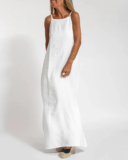 CM | Vestido casual espagueti sin mangas con abertura lateral maxi vestido