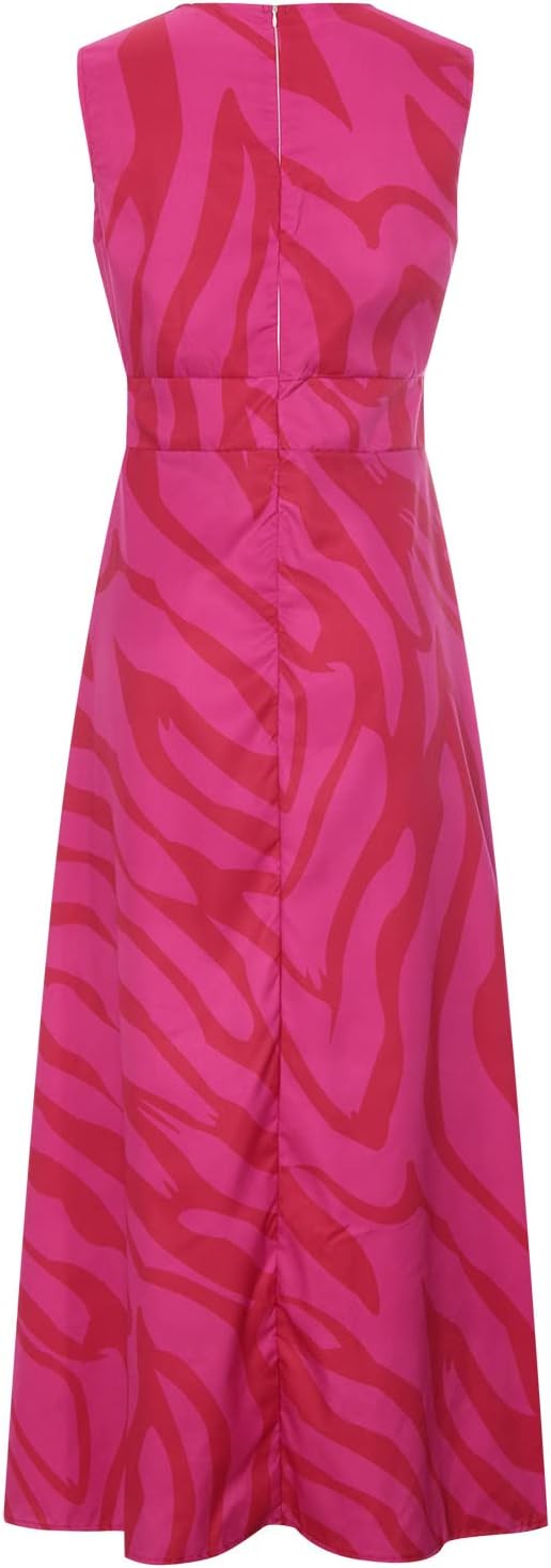CM | Maxivestido de mujer - Corte vaporoso - Escote en pico - Sin mangas - Estampado geométrico - Mezcla de algodón